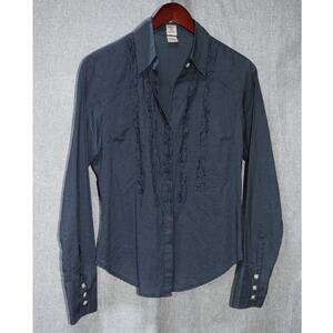 Johnny Cotton Navy Blue Polka Dot Button Down Blouse Size 3 (Medium)